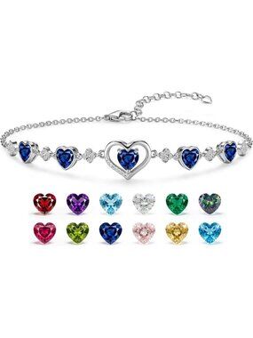 925 Sterling Silver Birthstone Link Charm Bracelet for Women - Personalized Gift